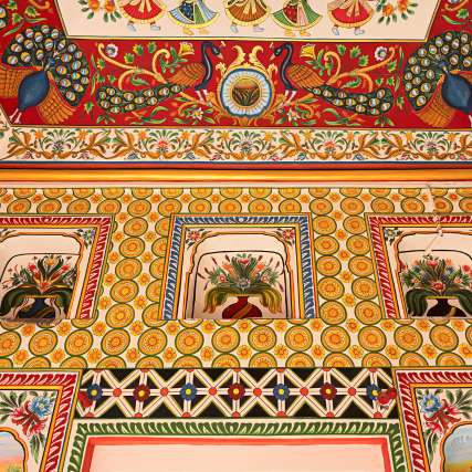 Traditional fresco art painted on Haveli wall during Shekhawati tour packages